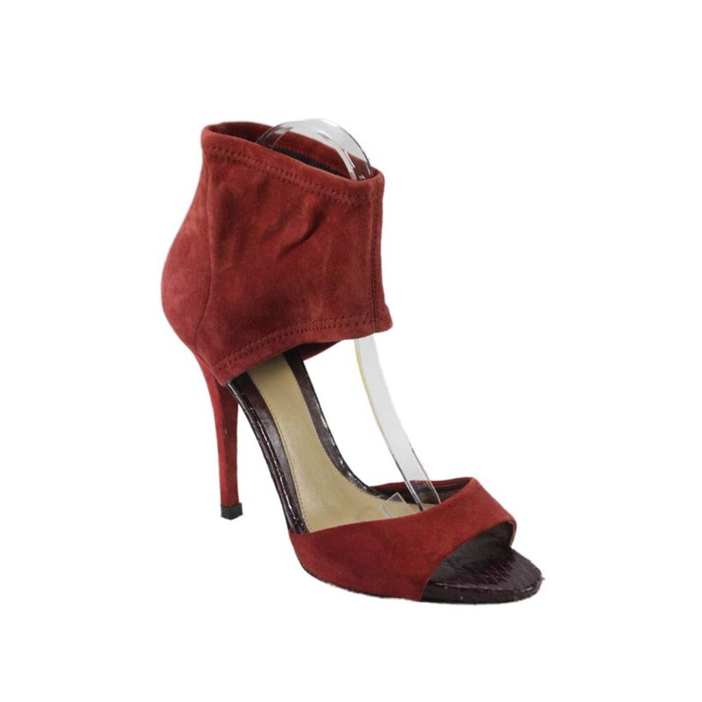 Brian Atwood Womens Suede Peep Toe Ankle Strap Heels Shoes Red Size 8